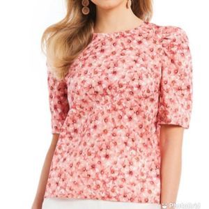ANTONIO MELANI Puff Sleeve Cotton Top Blouse Floral Print Mauve Pink Medium New